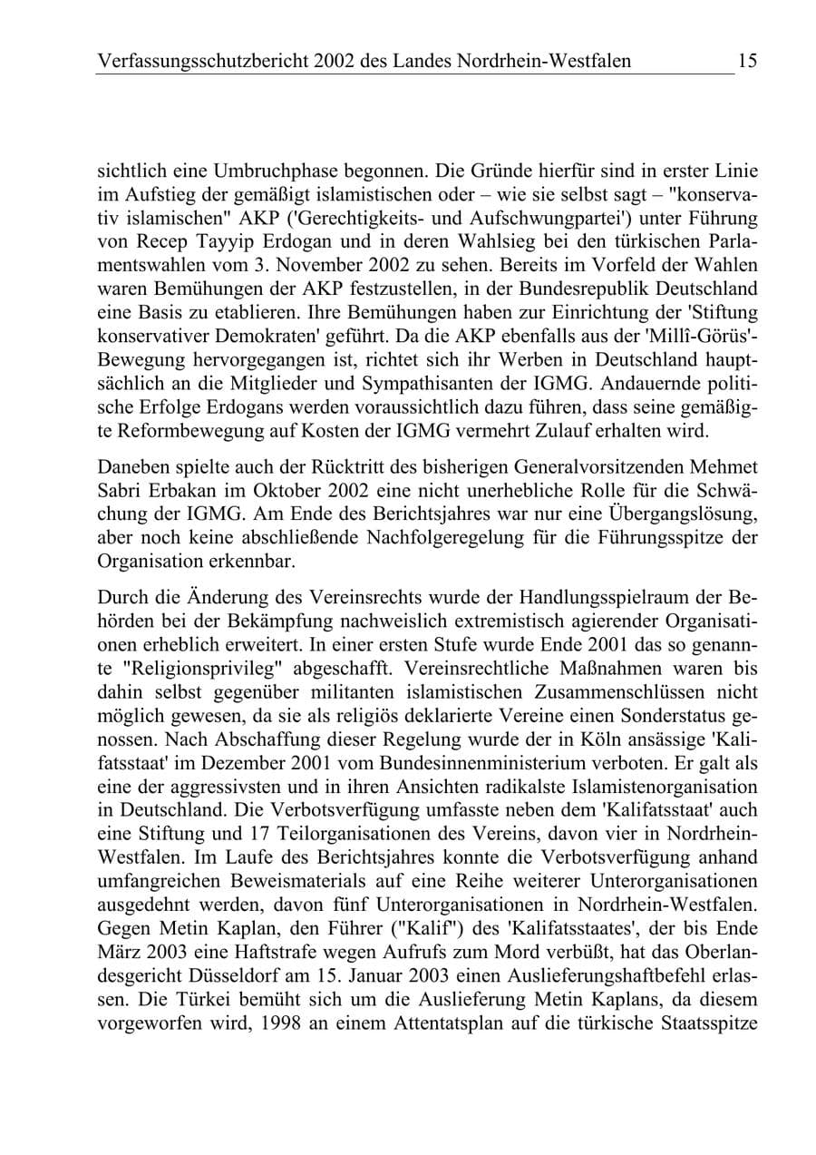 Seite 14 des Verfassungsschutzbericht 2002 Nordrhein-Westfalen