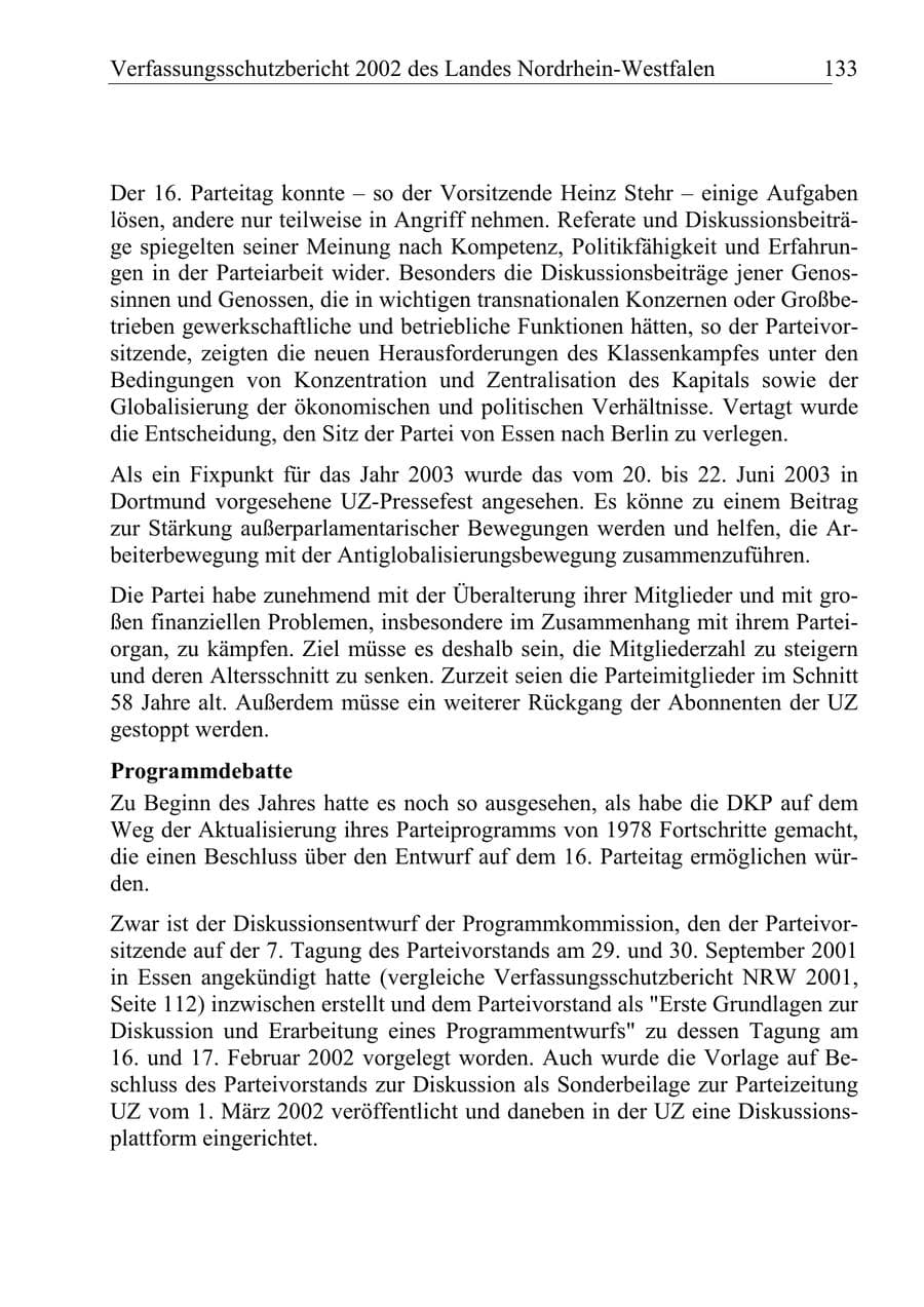 Seite 132 des Verfassungsschutzbericht 2002 Nordrhein-Westfalen