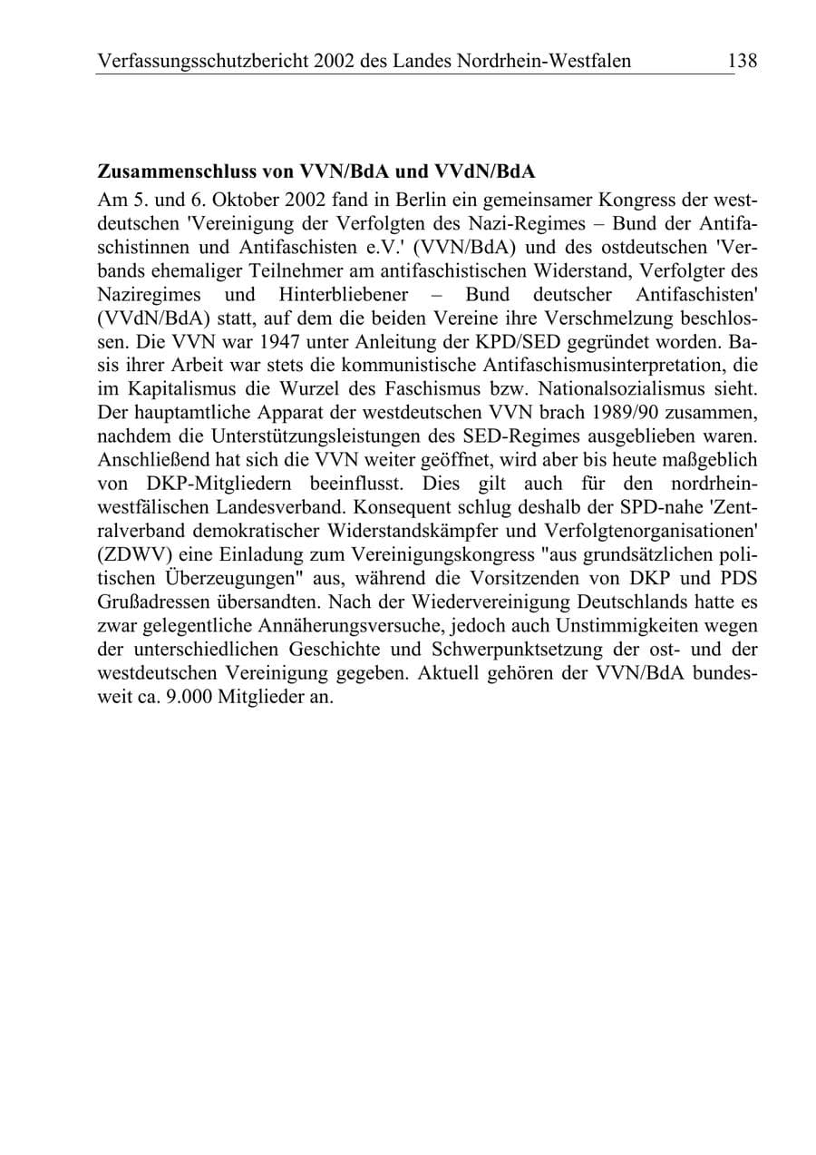 Seite 137 des Verfassungsschutzbericht 2002 Nordrhein-Westfalen