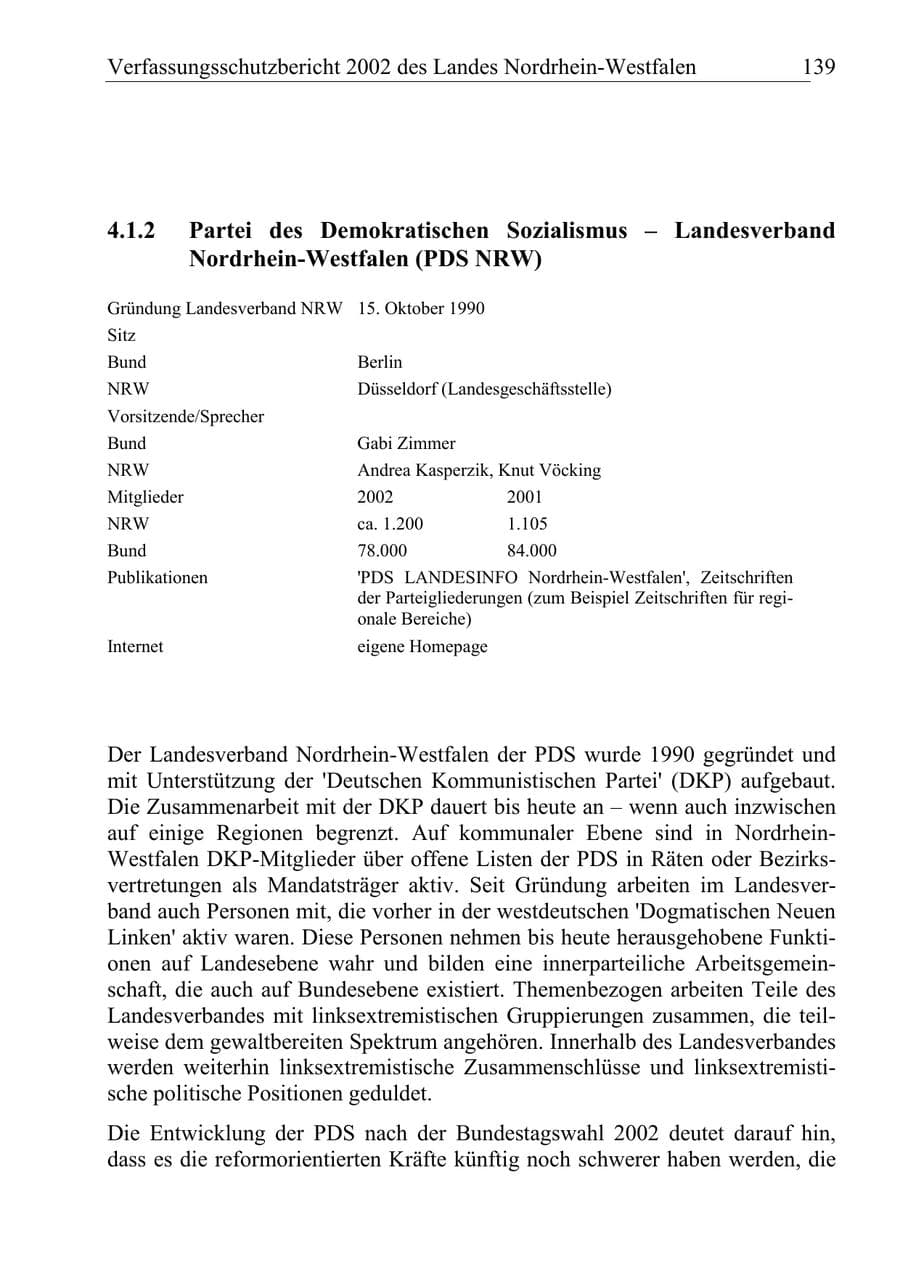 Seite 138 des Verfassungsschutzbericht 2002 Nordrhein-Westfalen
