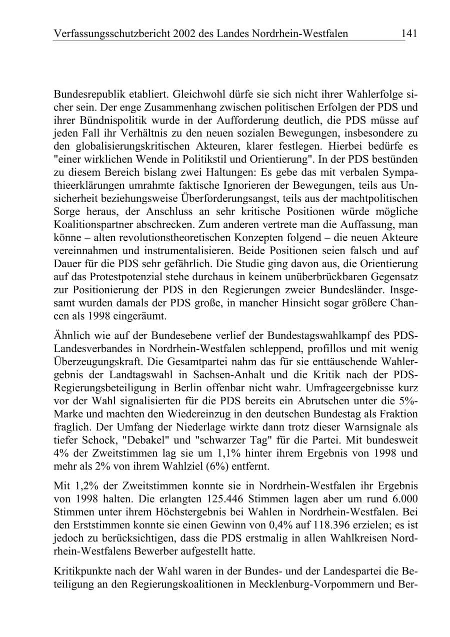 Seite 140 des Verfassungsschutzbericht 2002 Nordrhein-Westfalen