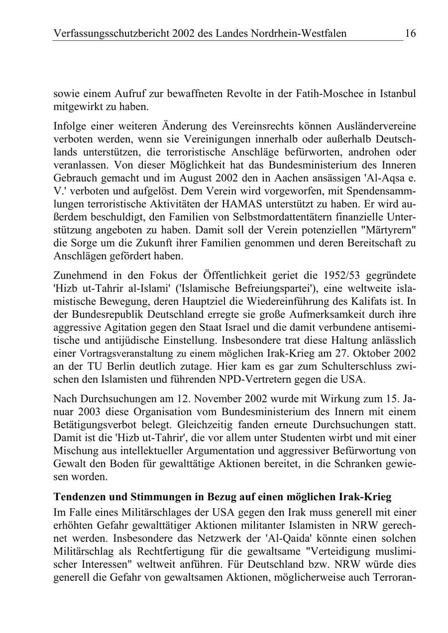 Seite 15 des Verfassungsschutzbericht 2002 Nordrhein-Westfalen