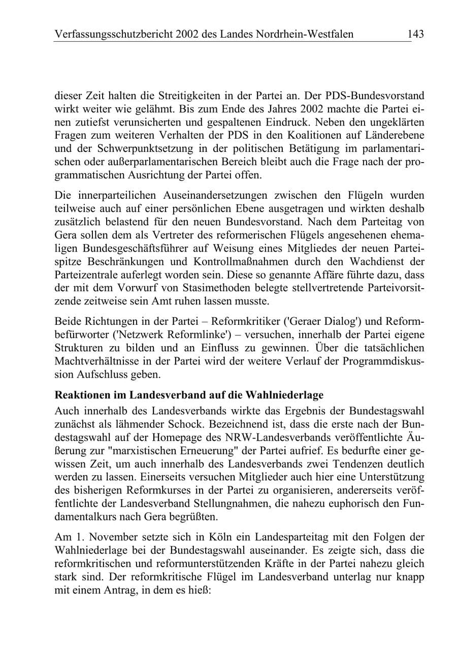 Seite 142 des Verfassungsschutzbericht 2002 Nordrhein-Westfalen