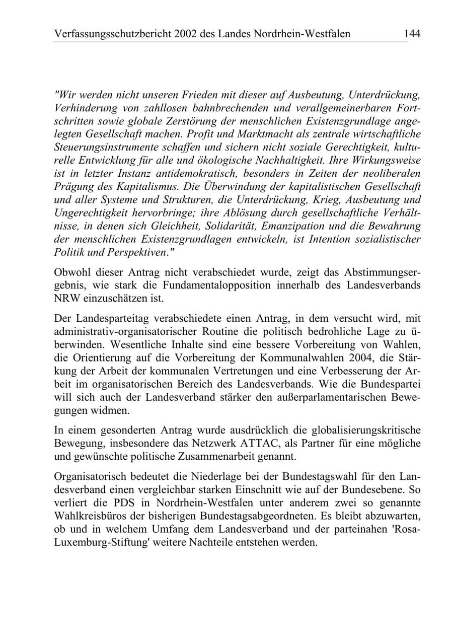 Seite 143 des Verfassungsschutzbericht 2002 Nordrhein-Westfalen