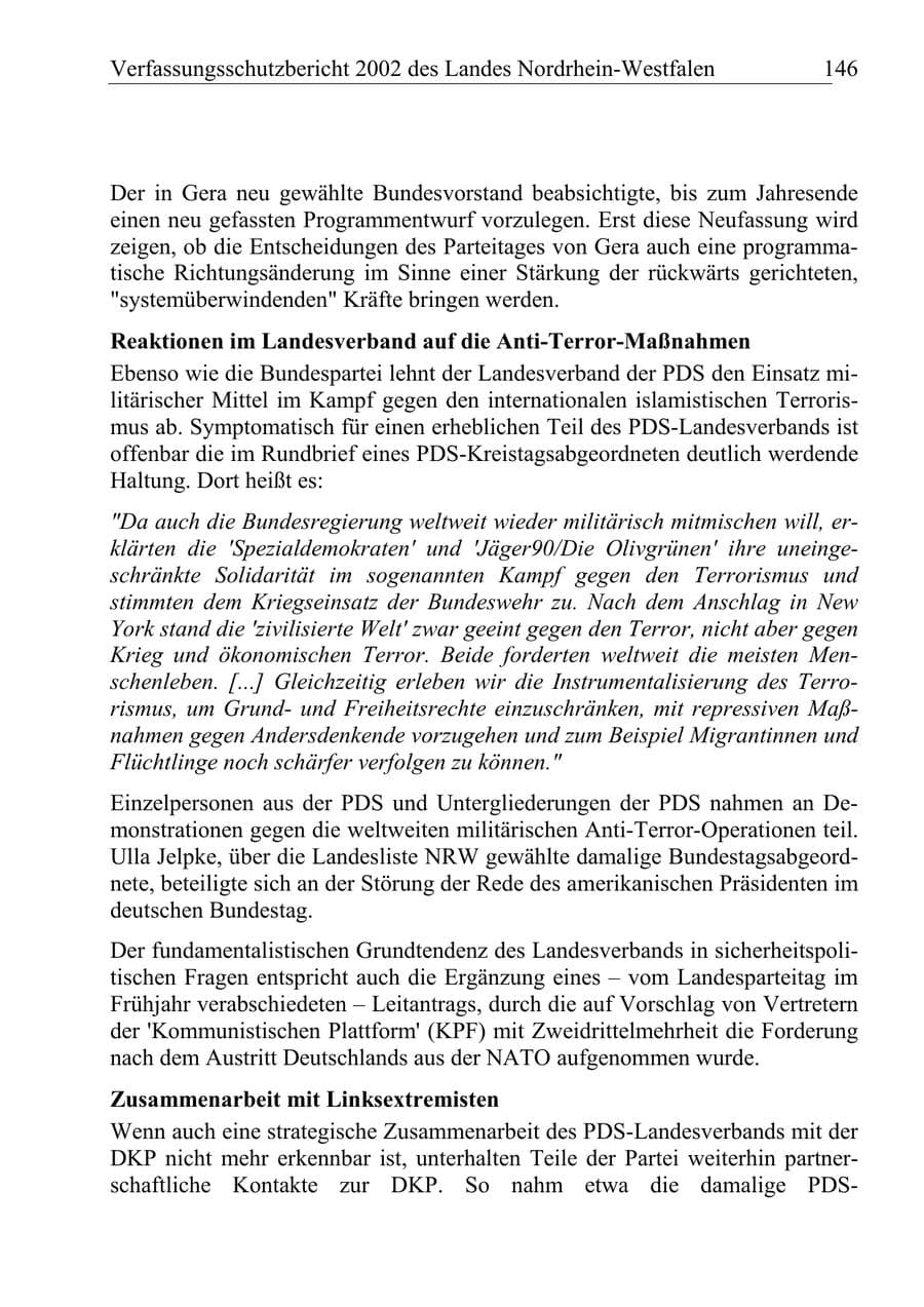 Seite 145 des Verfassungsschutzbericht 2002 Nordrhein-Westfalen