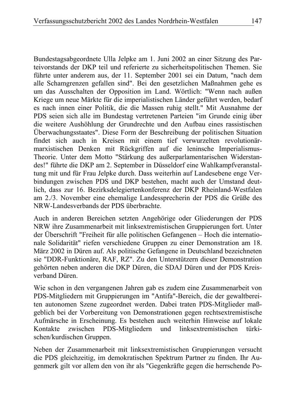 Seite 146 des Verfassungsschutzbericht 2002 Nordrhein-Westfalen