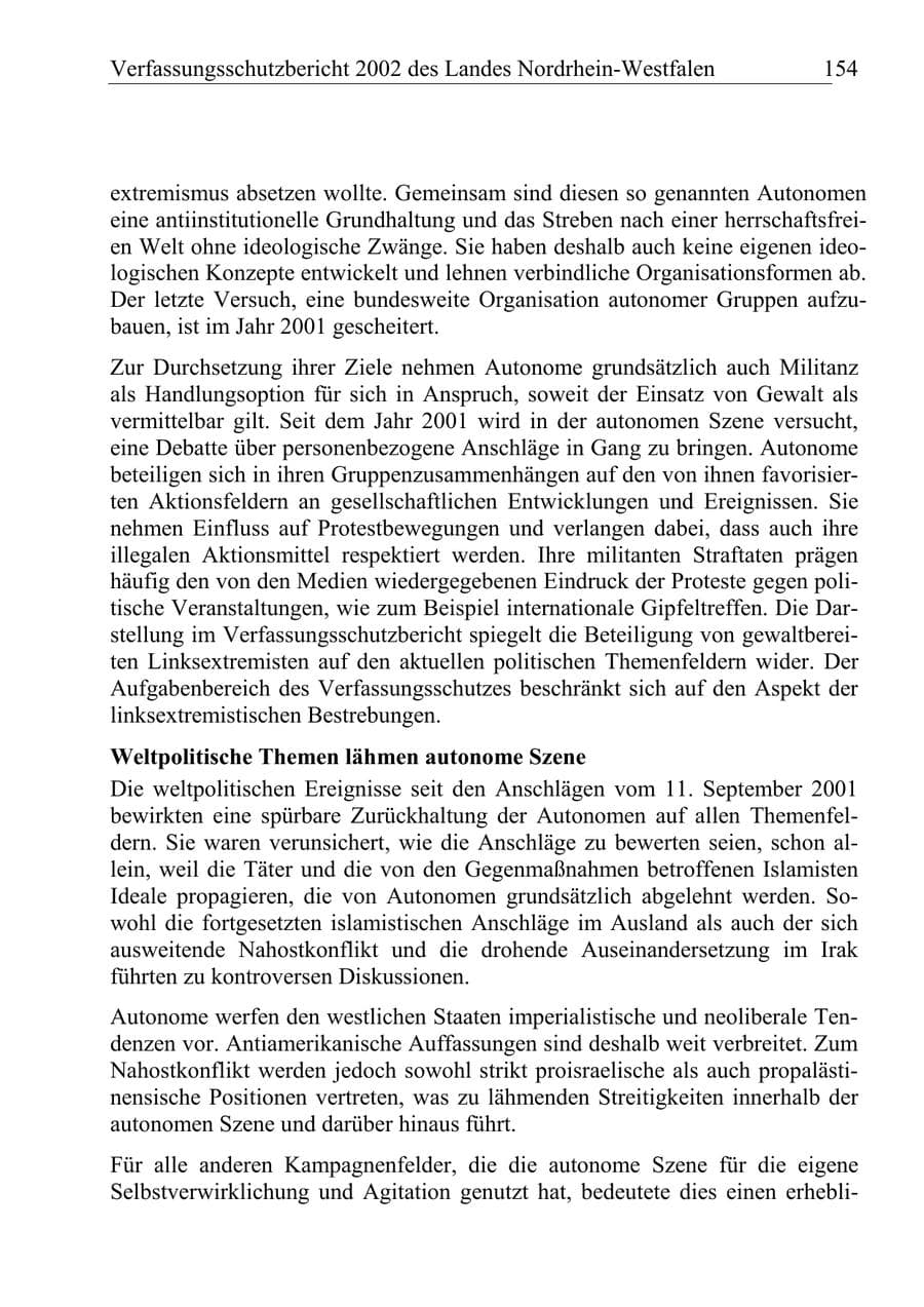 Seite 153 des Verfassungsschutzbericht 2002 Nordrhein-Westfalen