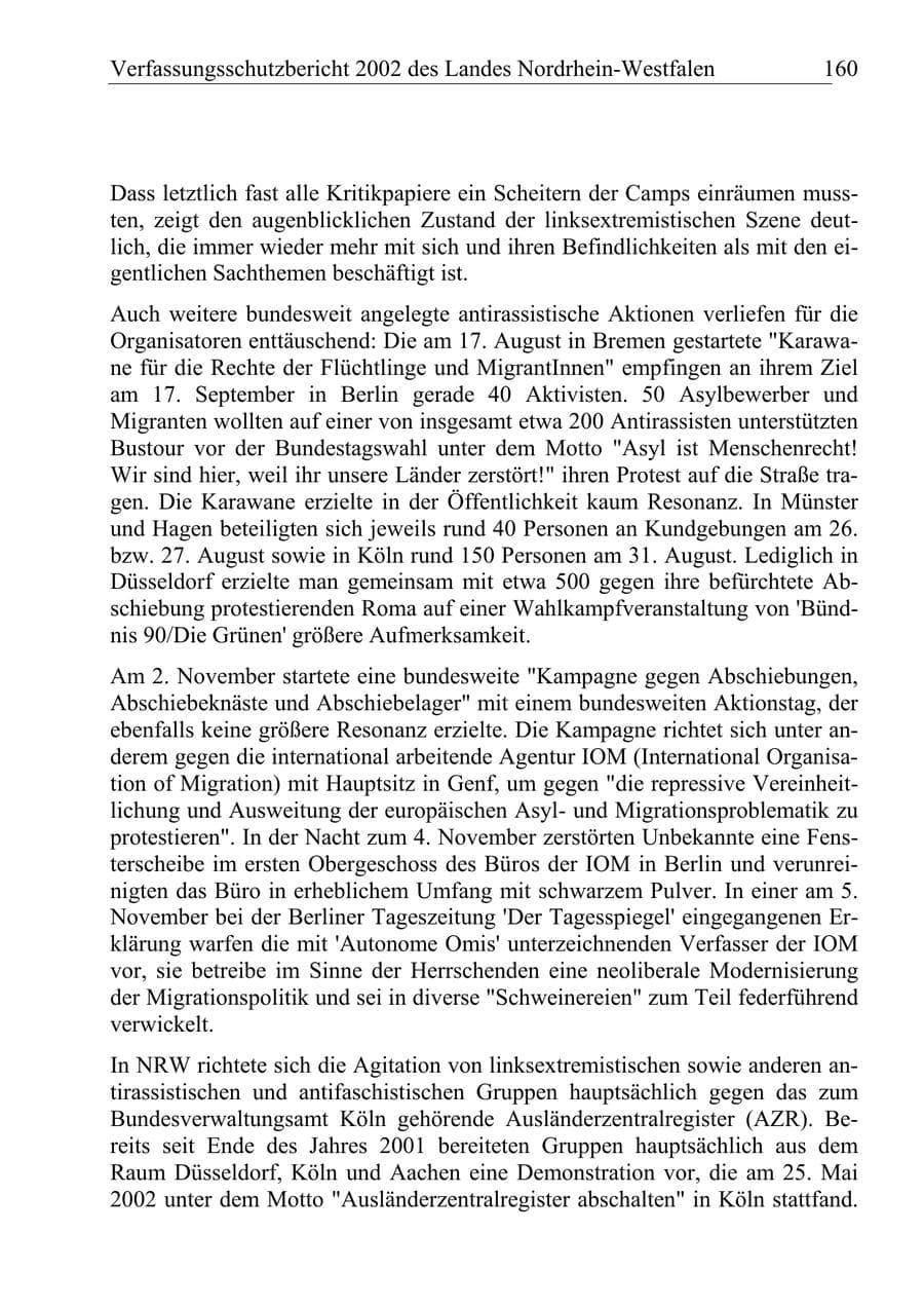 Seite 159 des Verfassungsschutzbericht 2002 Nordrhein-Westfalen