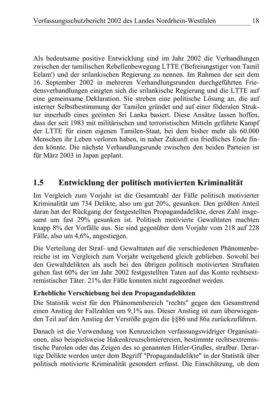 Seite 17 des Verfassungsschutzbericht 2002 Nordrhein-Westfalen