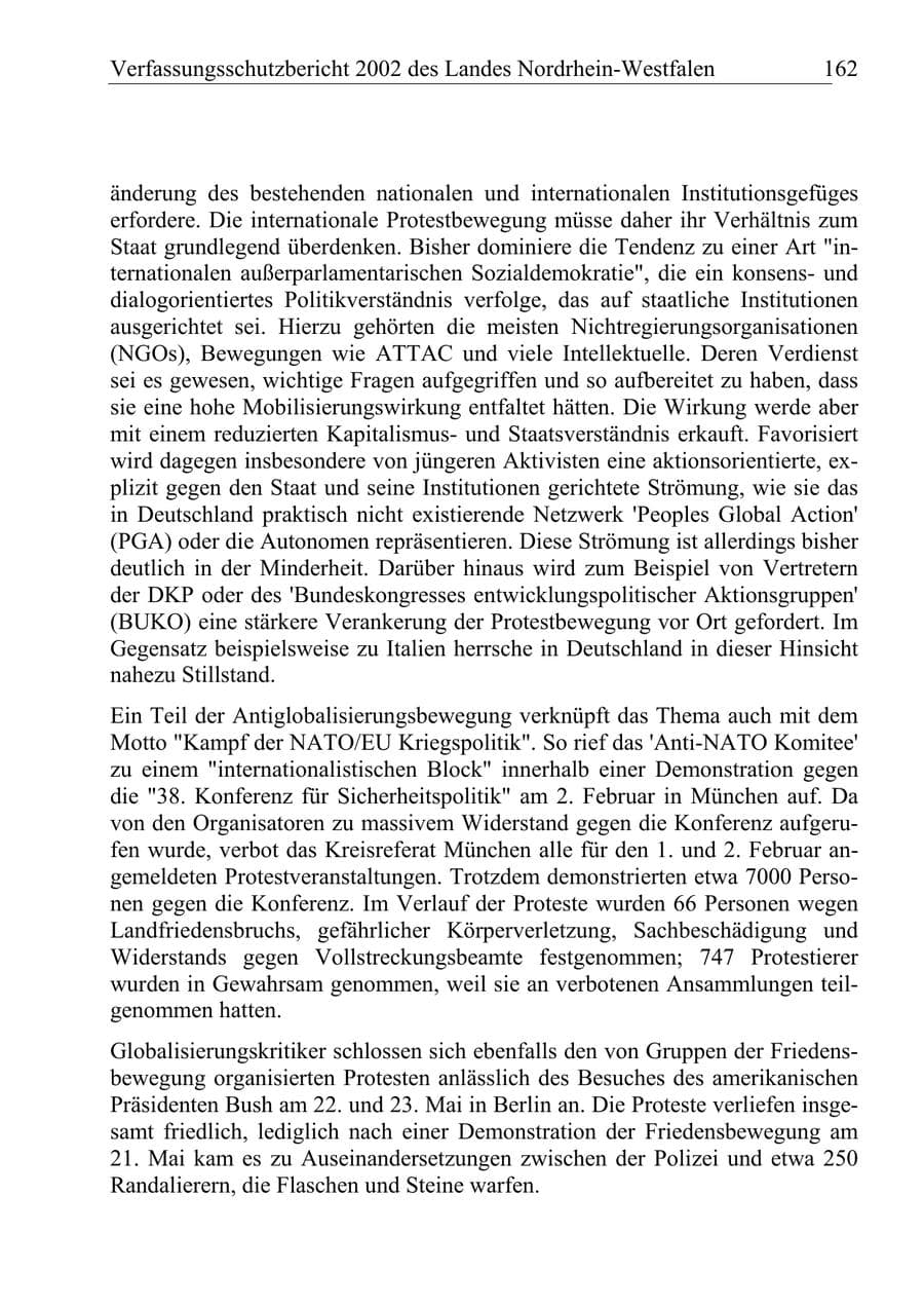 Seite 161 des Verfassungsschutzbericht 2002 Nordrhein-Westfalen