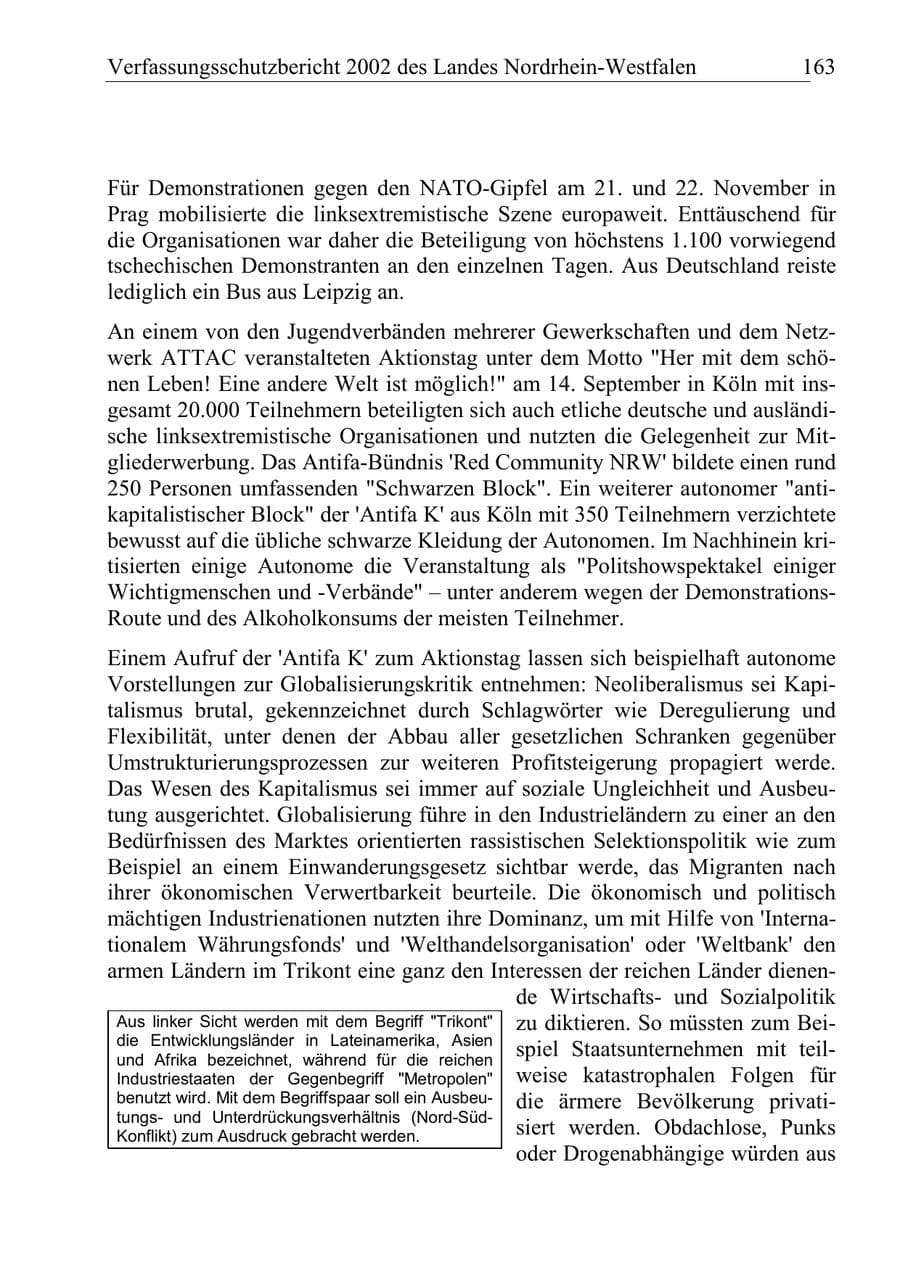 Seite 162 des Verfassungsschutzbericht 2002 Nordrhein-Westfalen