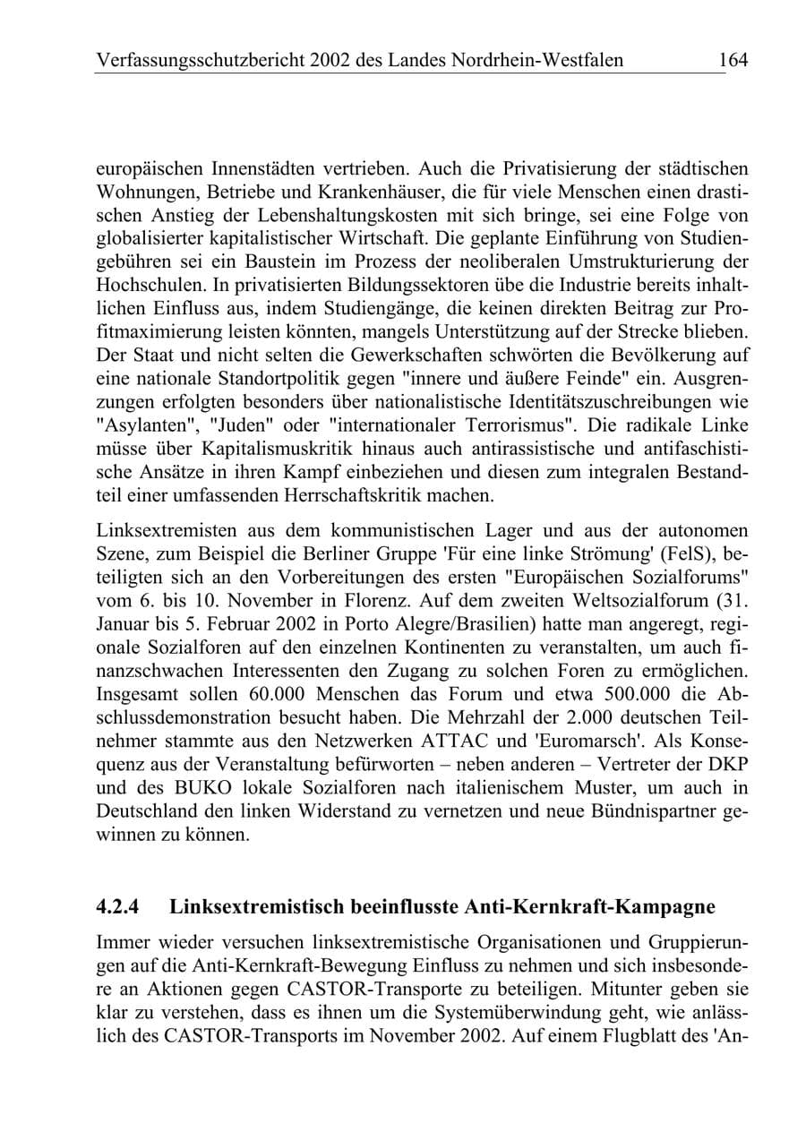 Seite 163 des Verfassungsschutzbericht 2002 Nordrhein-Westfalen