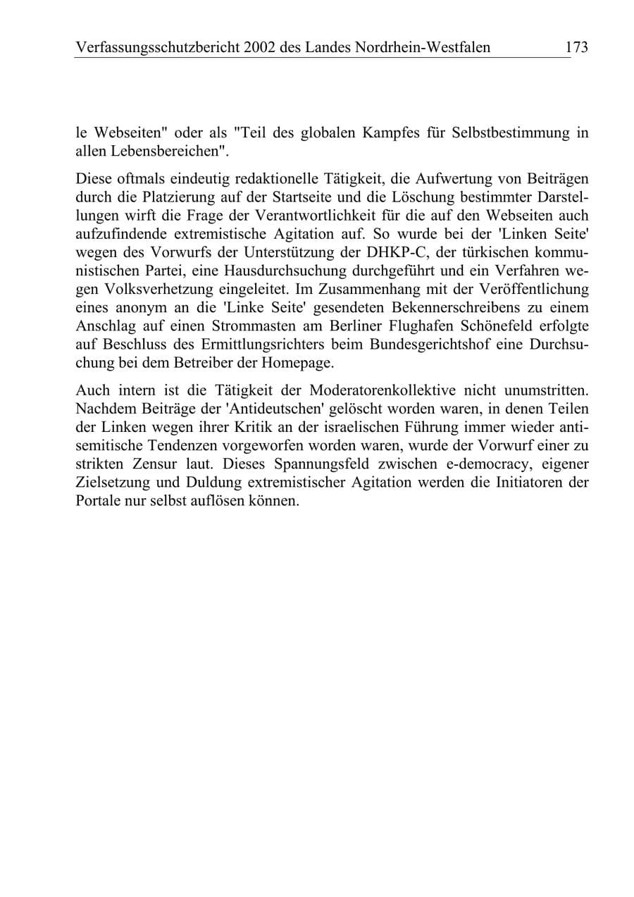 Seite 172 des Verfassungsschutzbericht 2002 Nordrhein-Westfalen