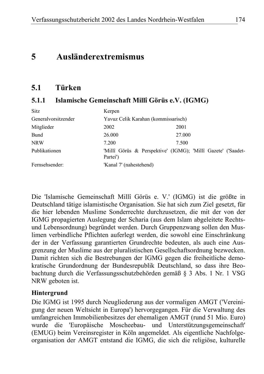 Seite 173 des Verfassungsschutzbericht 2002 Nordrhein-Westfalen