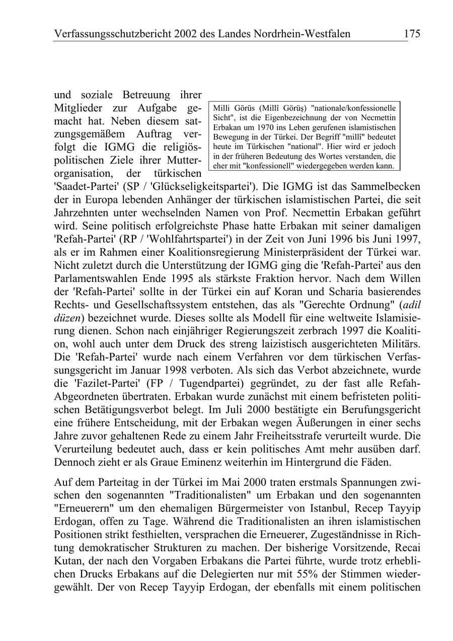 Seite 174 des Verfassungsschutzbericht 2002 Nordrhein-Westfalen