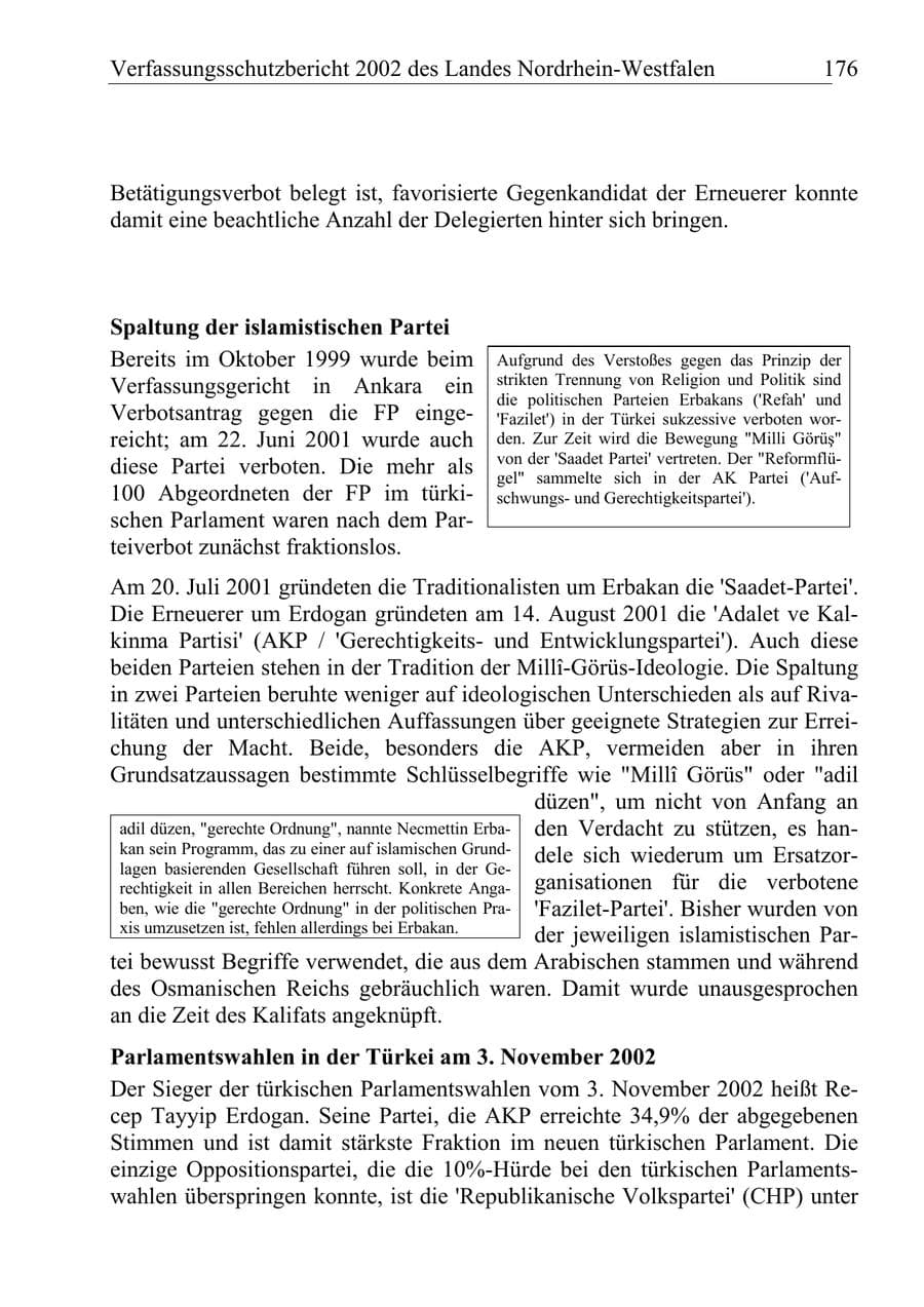 Seite 175 des Verfassungsschutzbericht 2002 Nordrhein-Westfalen