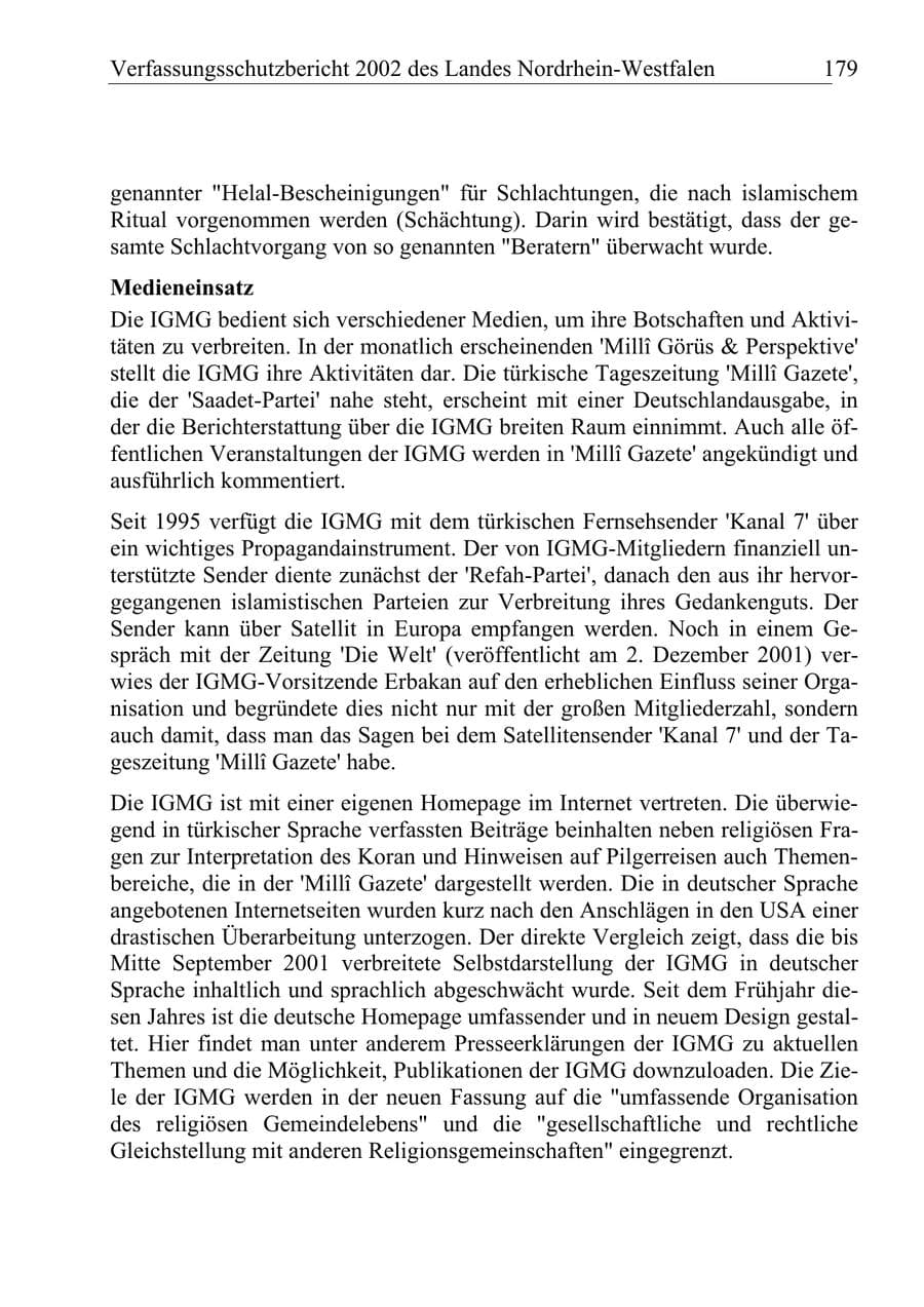 Seite 178 des Verfassungsschutzbericht 2002 Nordrhein-Westfalen