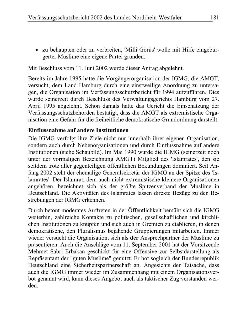 Seite 180 des Verfassungsschutzbericht 2002 Nordrhein-Westfalen
