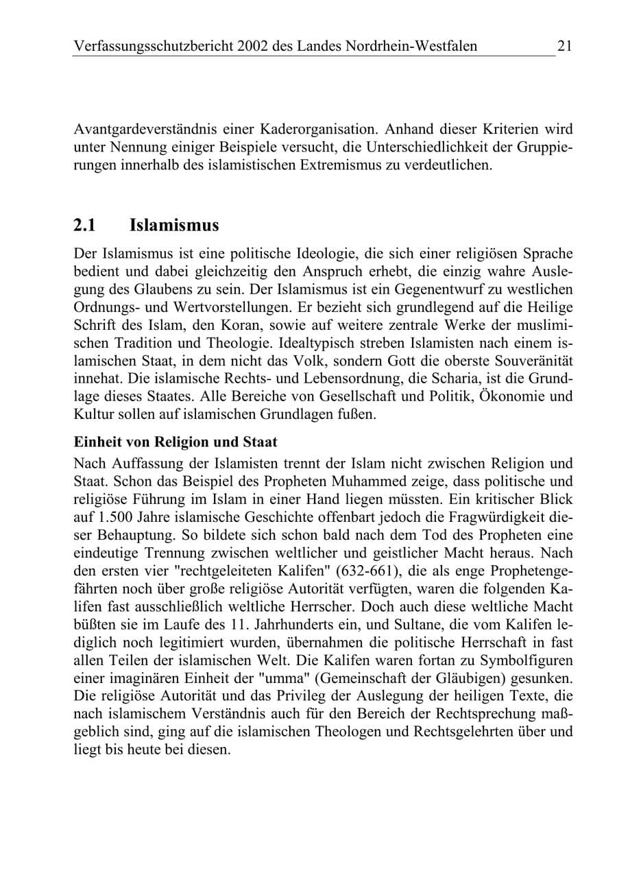 Seite 20 des Verfassungsschutzbericht 2002 Nordrhein-Westfalen