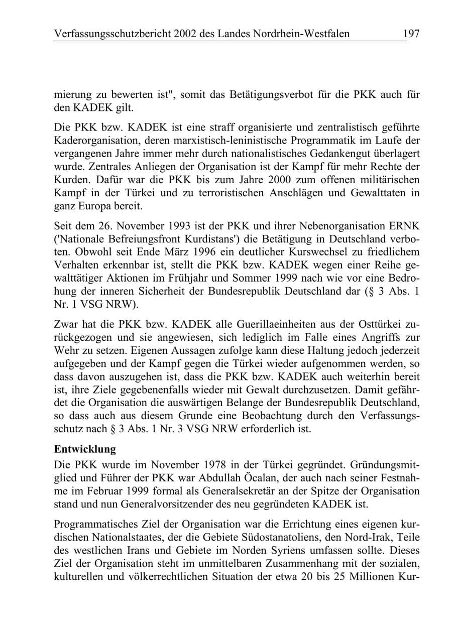 Seite 196 des Verfassungsschutzbericht 2002 Nordrhein-Westfalen