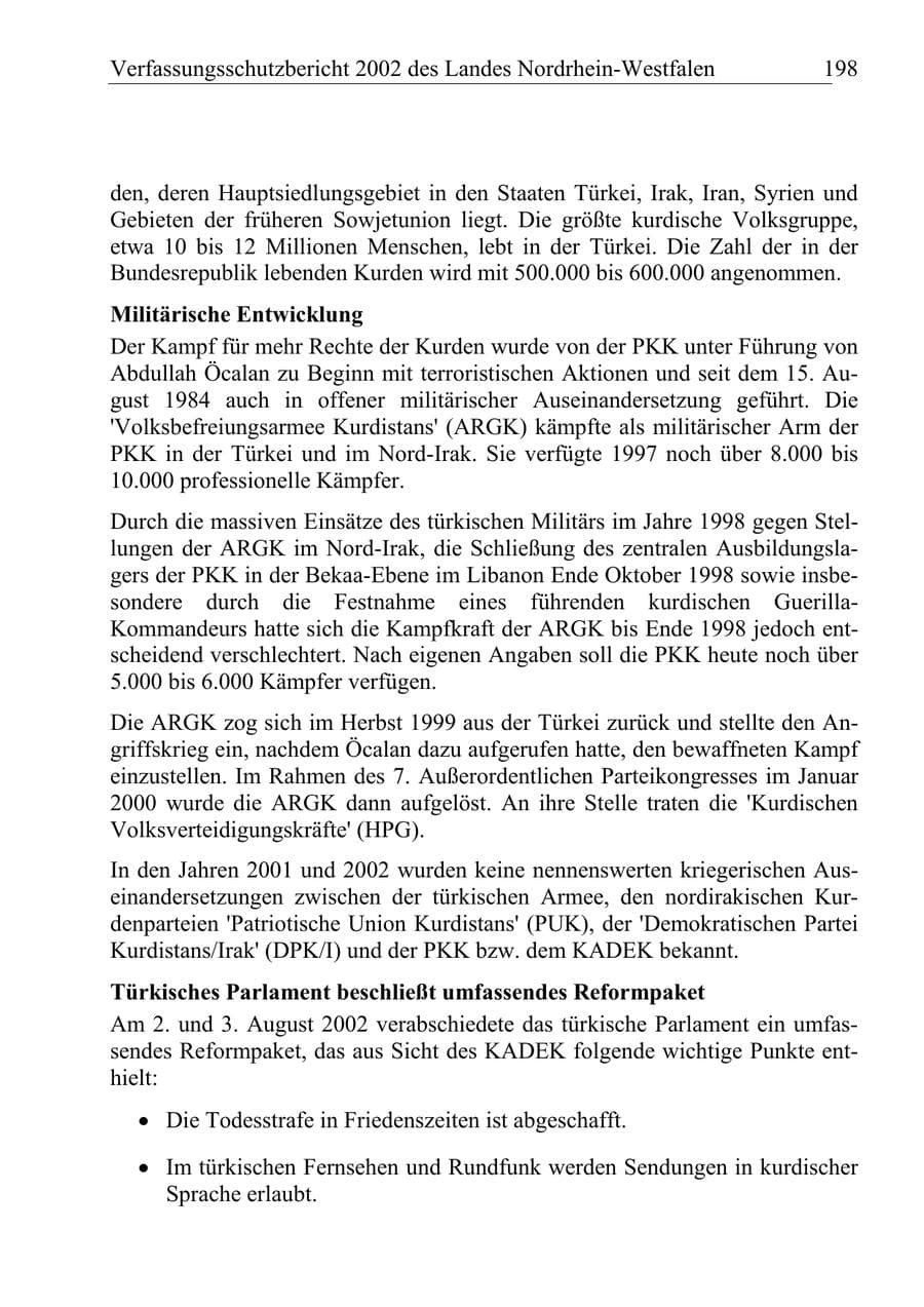 Seite 197 des Verfassungsschutzbericht 2002 Nordrhein-Westfalen