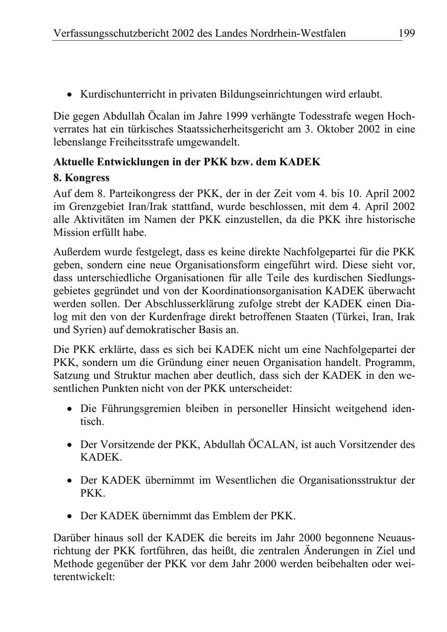 Seite 198 des Verfassungsschutzbericht 2002 Nordrhein-Westfalen