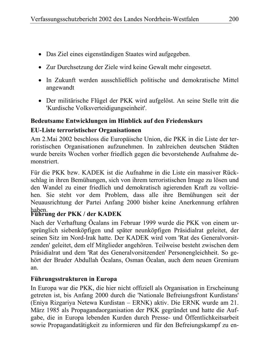 Seite 199 des Verfassungsschutzbericht 2002 Nordrhein-Westfalen