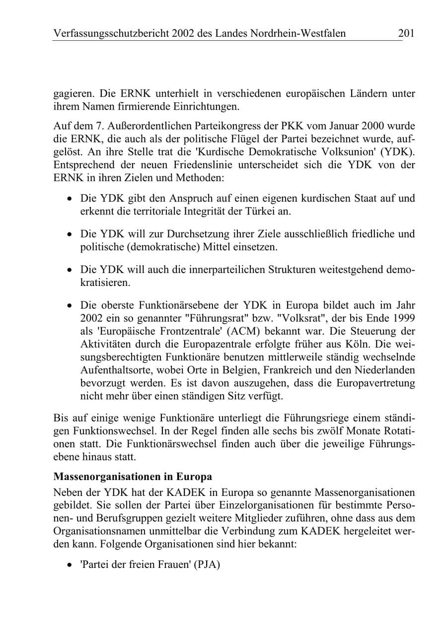 Seite 200 des Verfassungsschutzbericht 2002 Nordrhein-Westfalen