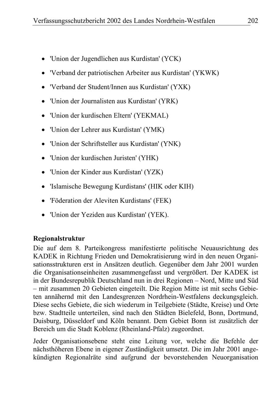 Seite 201 des Verfassungsschutzbericht 2002 Nordrhein-Westfalen