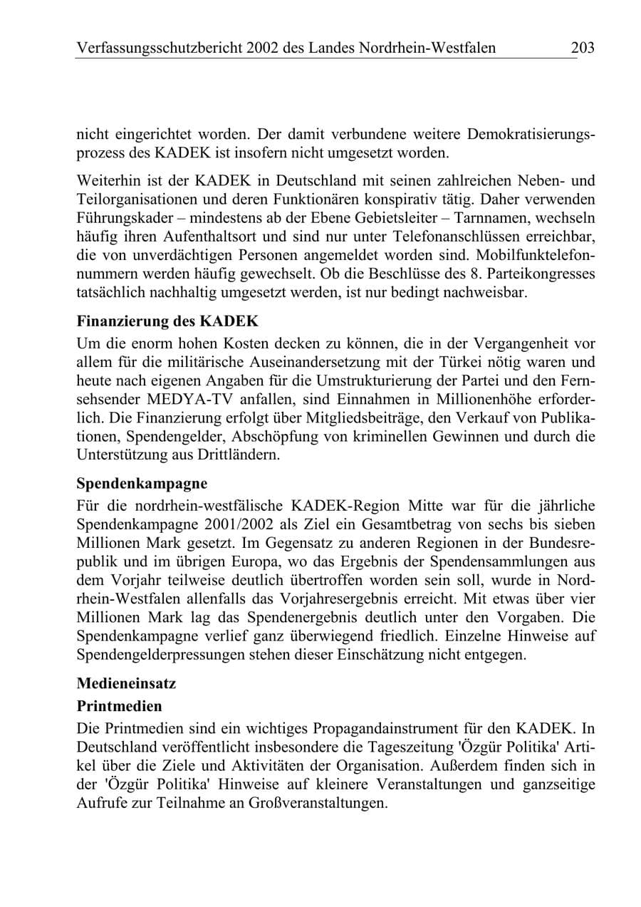 Seite 202 des Verfassungsschutzbericht 2002 Nordrhein-Westfalen
