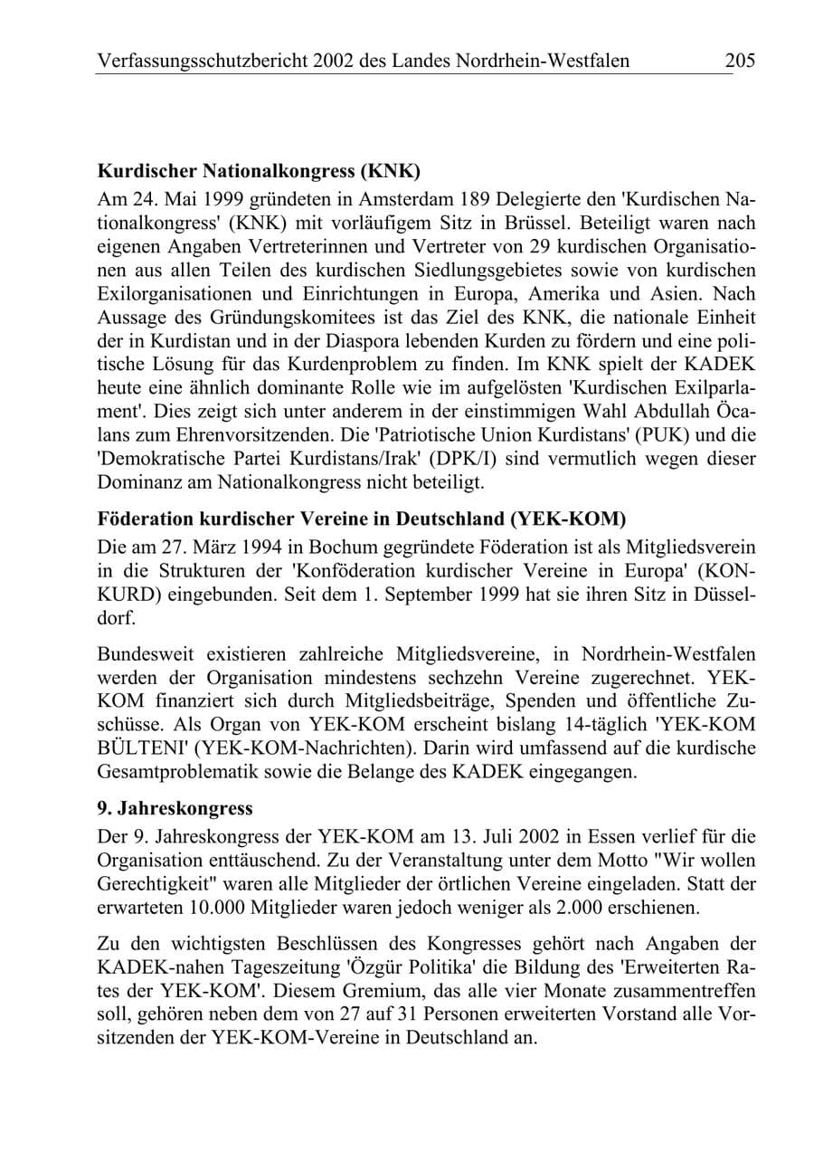 Seite 204 des Verfassungsschutzbericht 2002 Nordrhein-Westfalen