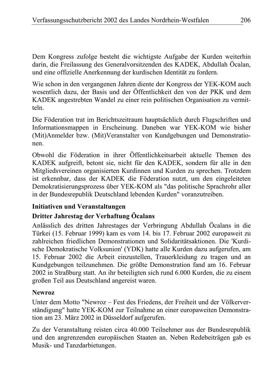 Seite 205 des Verfassungsschutzbericht 2002 Nordrhein-Westfalen