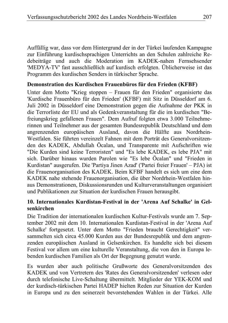 Seite 206 des Verfassungsschutzbericht 2002 Nordrhein-Westfalen