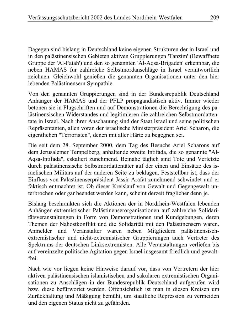 Seite 208 des Verfassungsschutzbericht 2002 Nordrhein-Westfalen