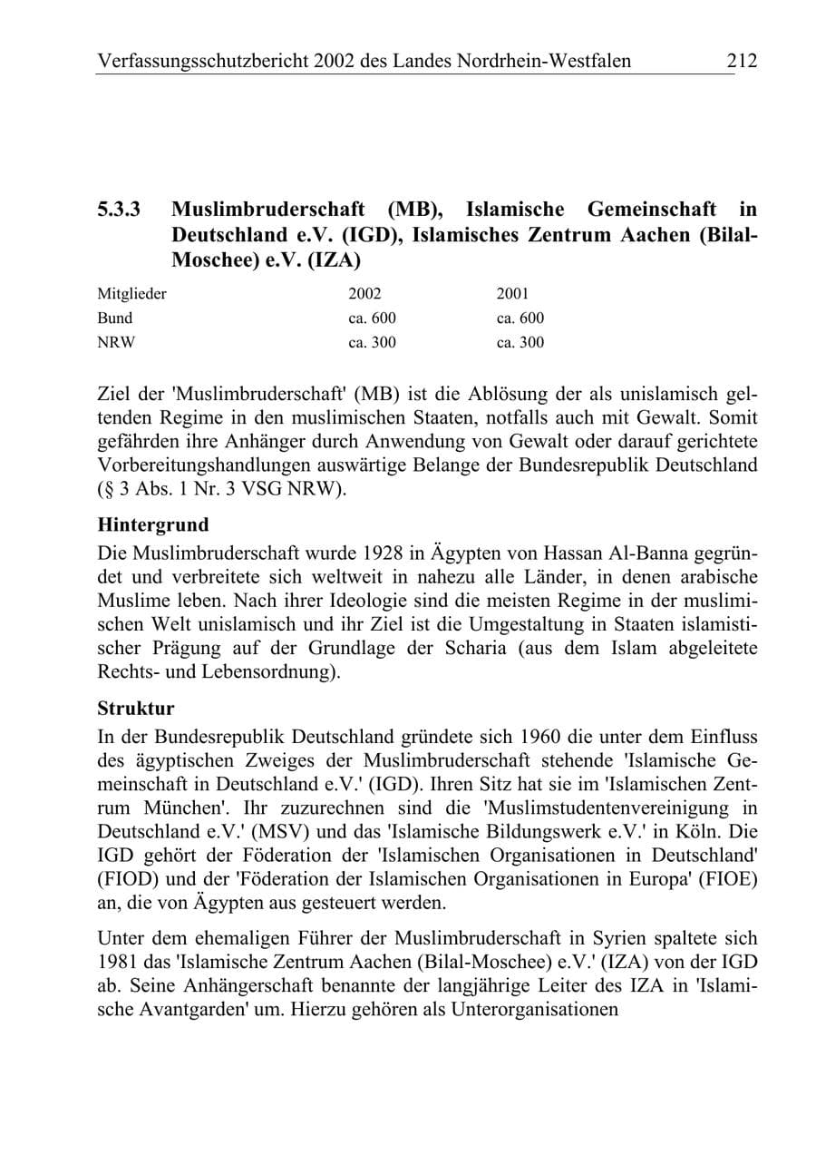 Seite 211 des Verfassungsschutzbericht 2002 Nordrhein-Westfalen