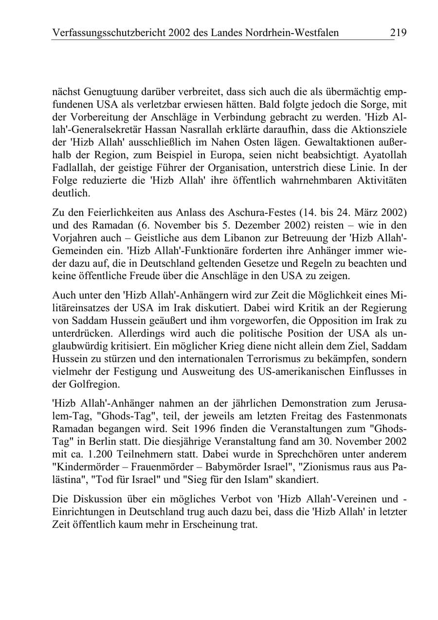 Seite 218 des Verfassungsschutzbericht 2002 Nordrhein-Westfalen