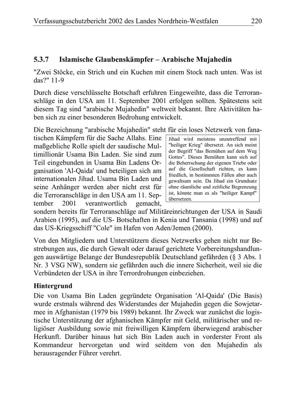 Seite 219 des Verfassungsschutzbericht 2002 Nordrhein-Westfalen