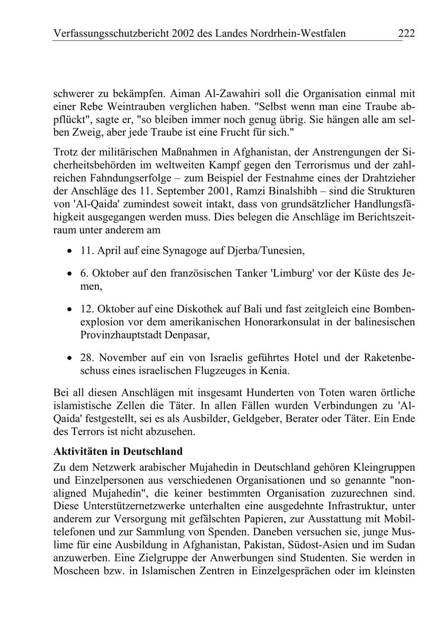 Seite 221 des Verfassungsschutzbericht 2002 Nordrhein-Westfalen