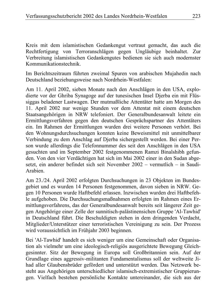 Seite 222 des Verfassungsschutzbericht 2002 Nordrhein-Westfalen