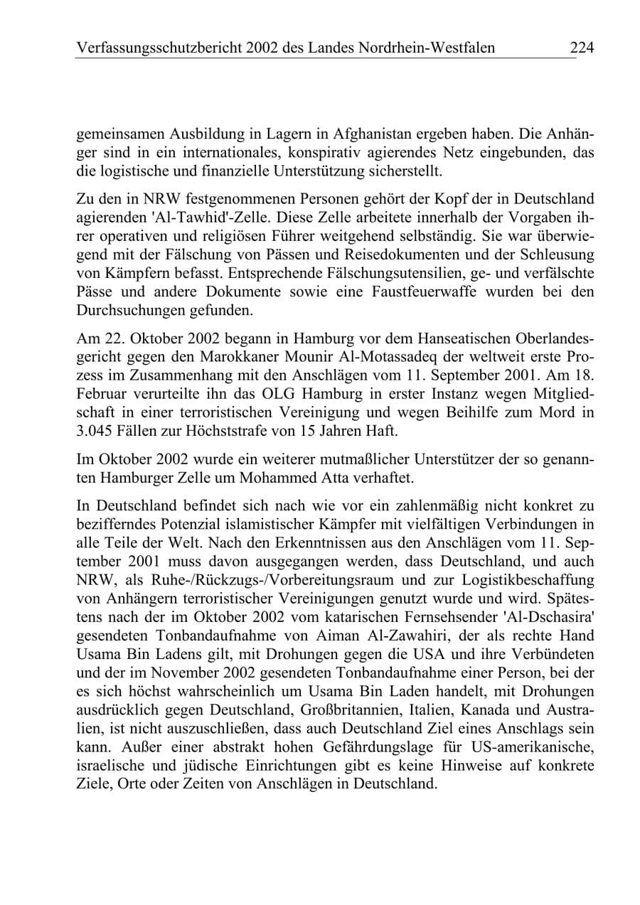 Seite 223 des Verfassungsschutzbericht 2002 Nordrhein-Westfalen