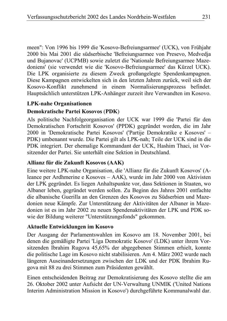 Seite 230 des Verfassungsschutzbericht 2002 Nordrhein-Westfalen