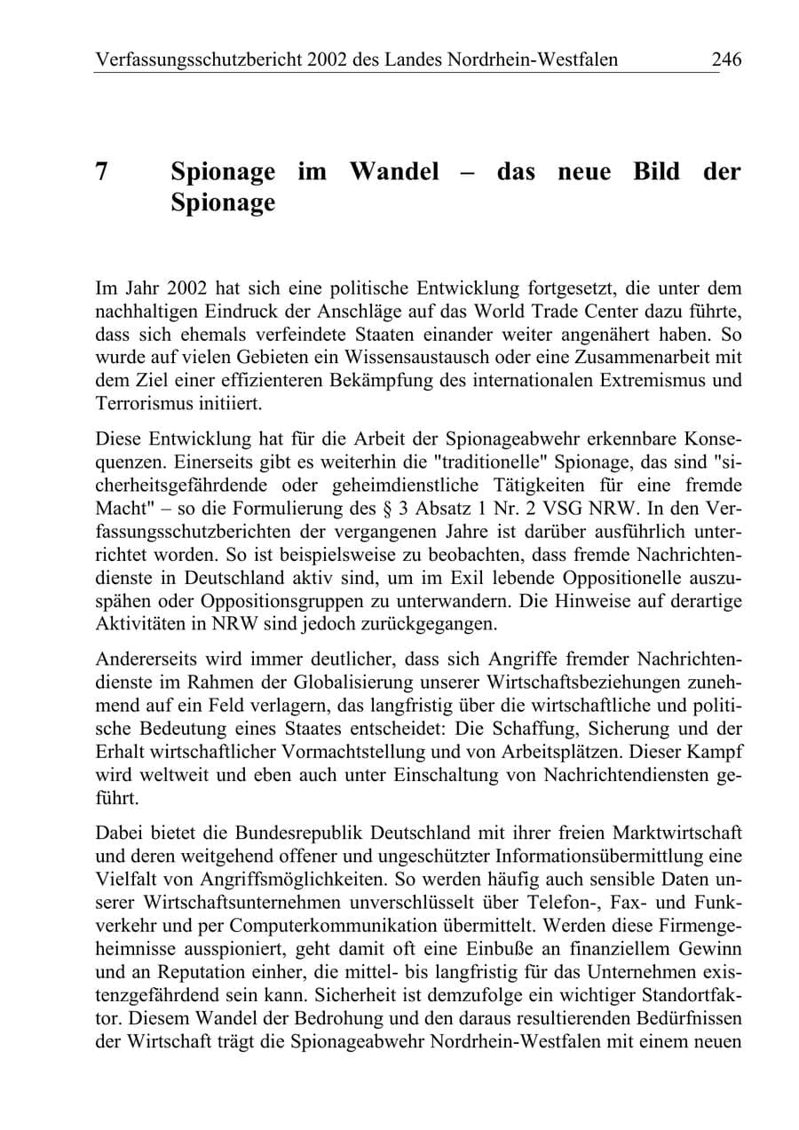 Seite 245 des Verfassungsschutzbericht 2002 Nordrhein-Westfalen