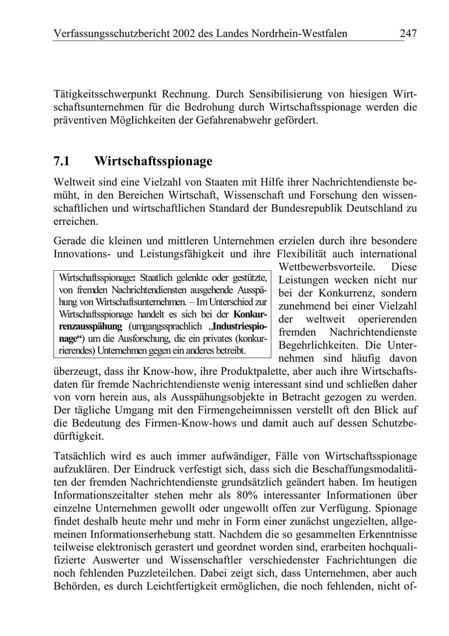 Seite 246 des Verfassungsschutzbericht 2002 Nordrhein-Westfalen