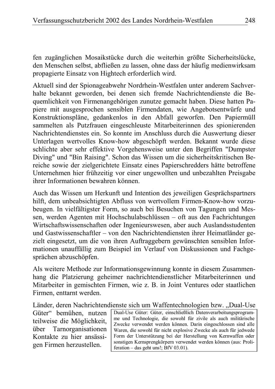 Seite 247 des Verfassungsschutzbericht 2002 Nordrhein-Westfalen