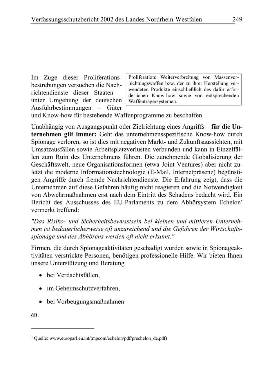 Seite 248 des Verfassungsschutzbericht 2002 Nordrhein-Westfalen