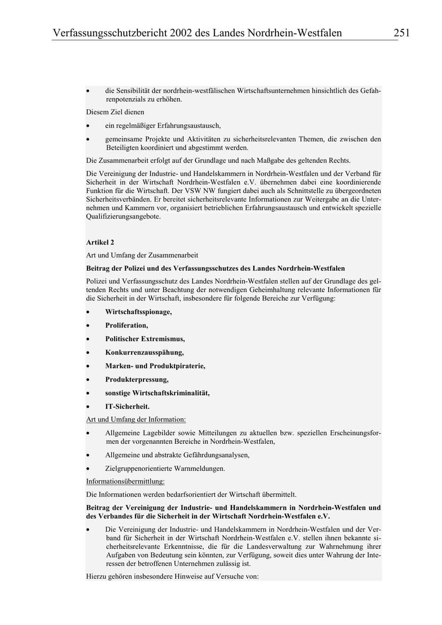 Seite 250 des Verfassungsschutzbericht 2002 Nordrhein-Westfalen