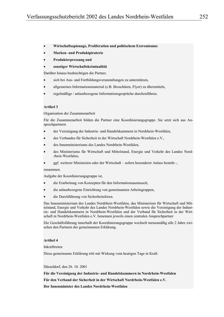 Seite 251 des Verfassungsschutzbericht 2002 Nordrhein-Westfalen