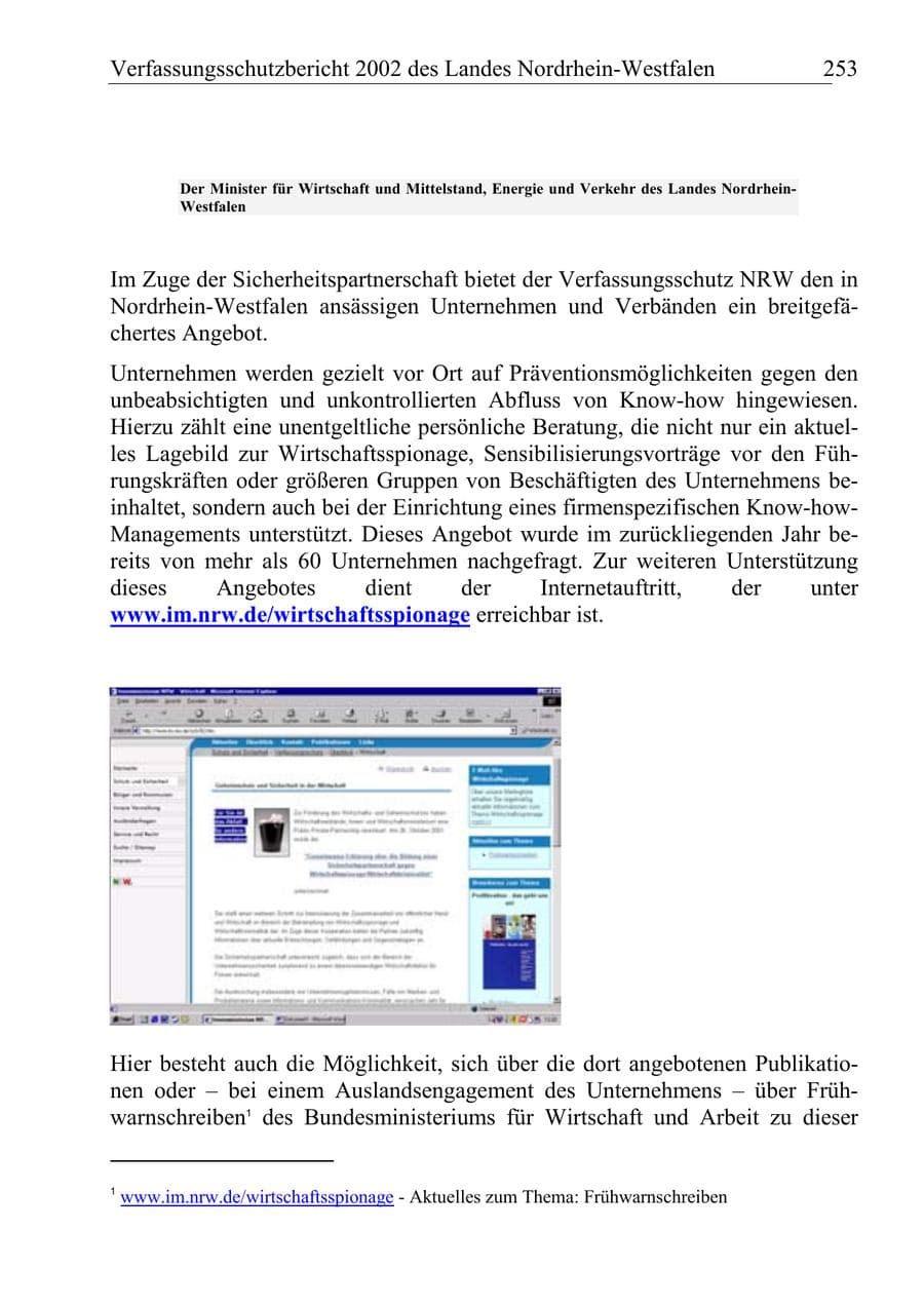 Seite 252 des Verfassungsschutzbericht 2002 Nordrhein-Westfalen