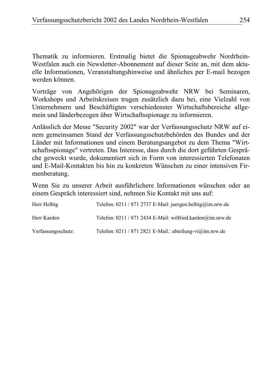 Seite 253 des Verfassungsschutzbericht 2002 Nordrhein-Westfalen