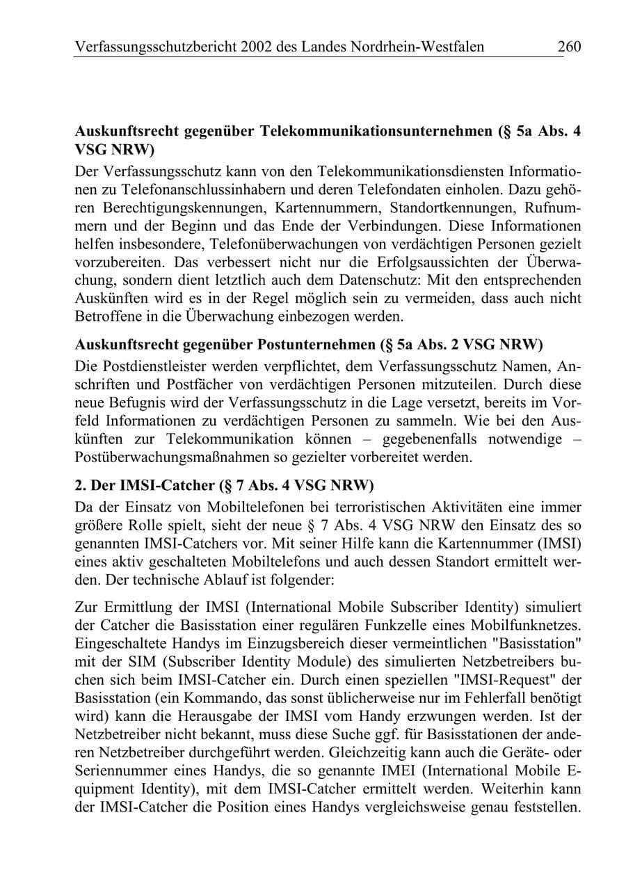 Seite 259 des Verfassungsschutzbericht 2002 Nordrhein-Westfalen